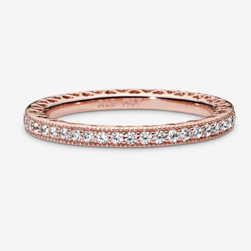 Authentic Pandora Rose Gold and CZ Sparkle & Hearts Ring - Size 64/10.5